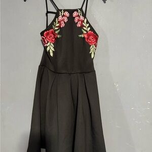 B Darlin Black Dress with Red Embroidery